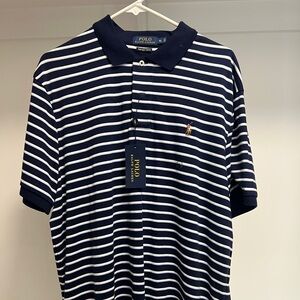 Ralph Lauren Men's Navy and White Striped Polo Shirt